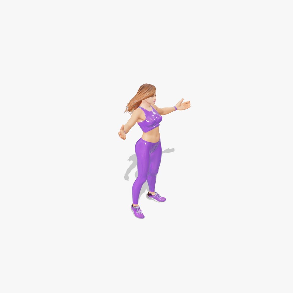 Athletic Female Character in Purple Outfit Rigged and Animated